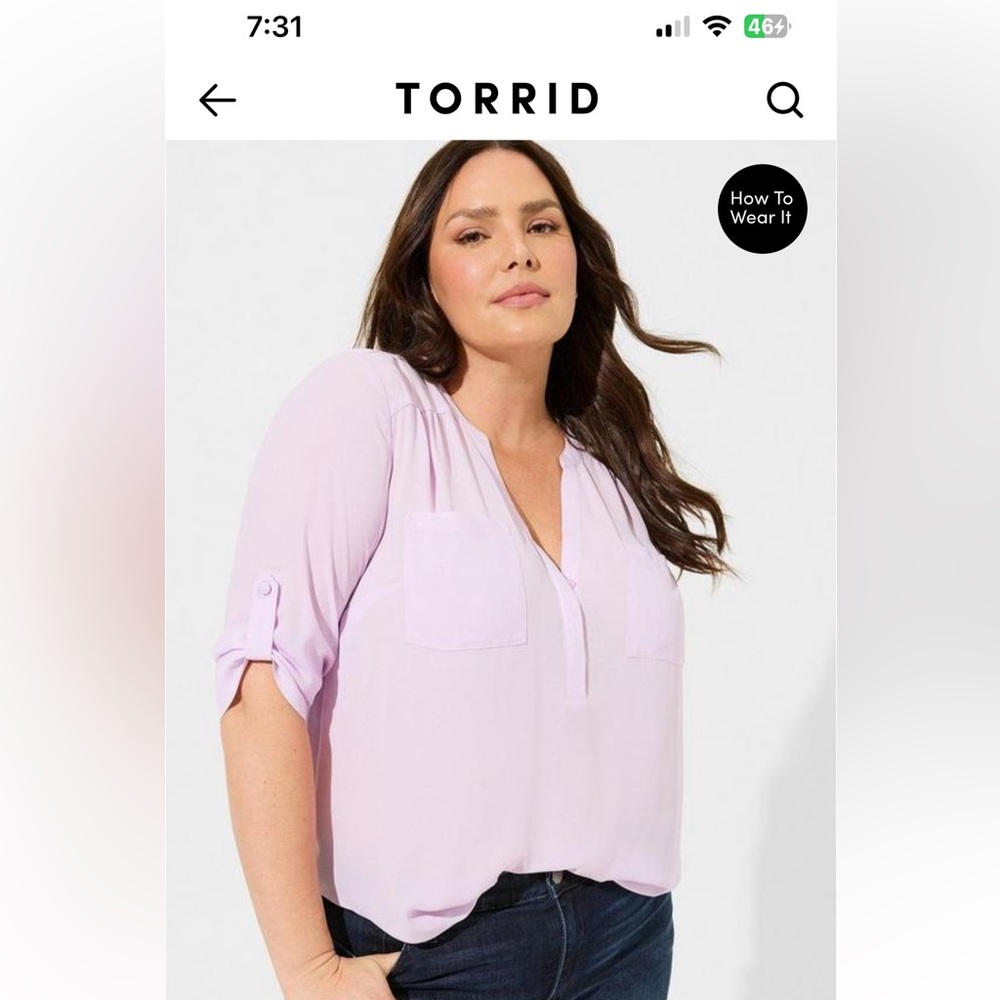 Torrid size 2 Harper Georgette lilac NWOT 3/4 sleeves blouse